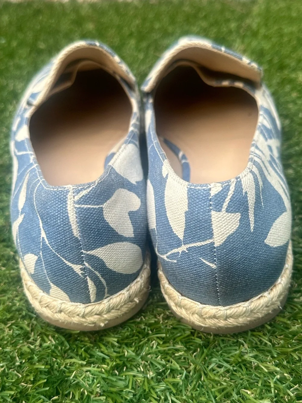 M. Gemi Blue and Cream Botanical Canvas Espadrilles